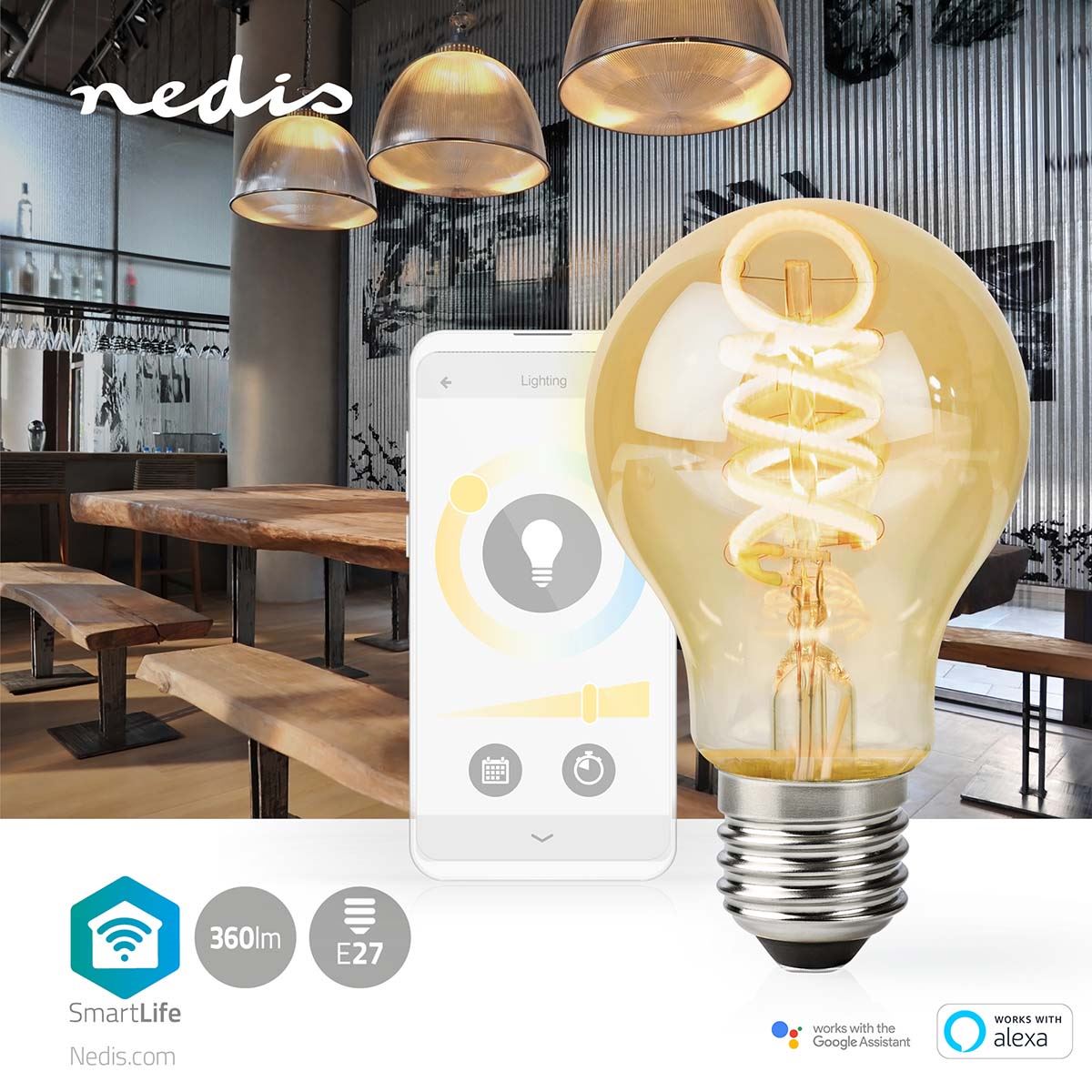 Nedis SmartLife LED Filament Bulb | E27 | 360 lm | 4.9 W | Warm to Cool White | 1800 - 6500 K | Glass | Android™ / IOS | Bulb | 1 pcs