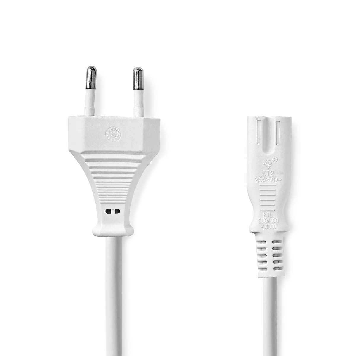 Nedis Power Cable | Euro Male | IEC-320-C7 | Straight | Straight | Nickel Plated | 5.00 m | Flat | PVC | White | Label