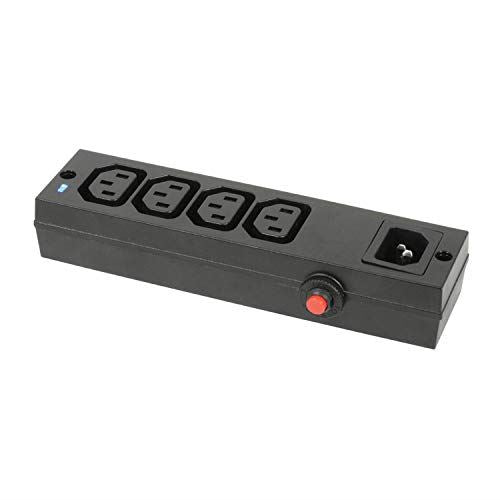 4 Way IEC Distribution Block Kettle Lead C13 C14 Extension Splitter Box with Overload Switch + Blue LED