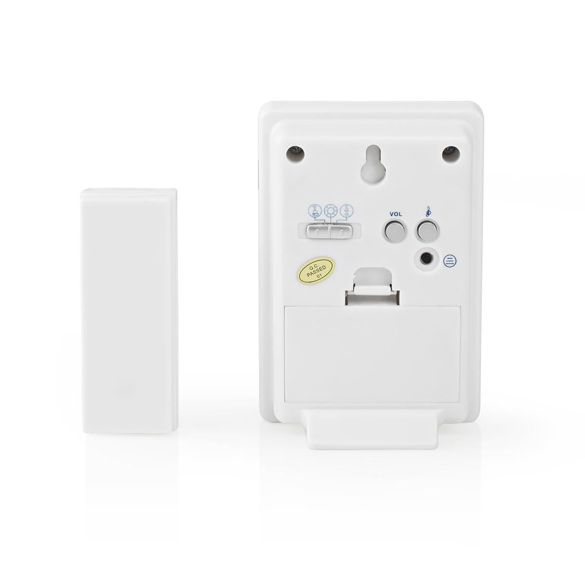 Nedis Wireless Doorbell, Battery Powered Cordless Door Chime Kit with 300m Range, 36 Chimes, Blue LED and 80dB Volume - White