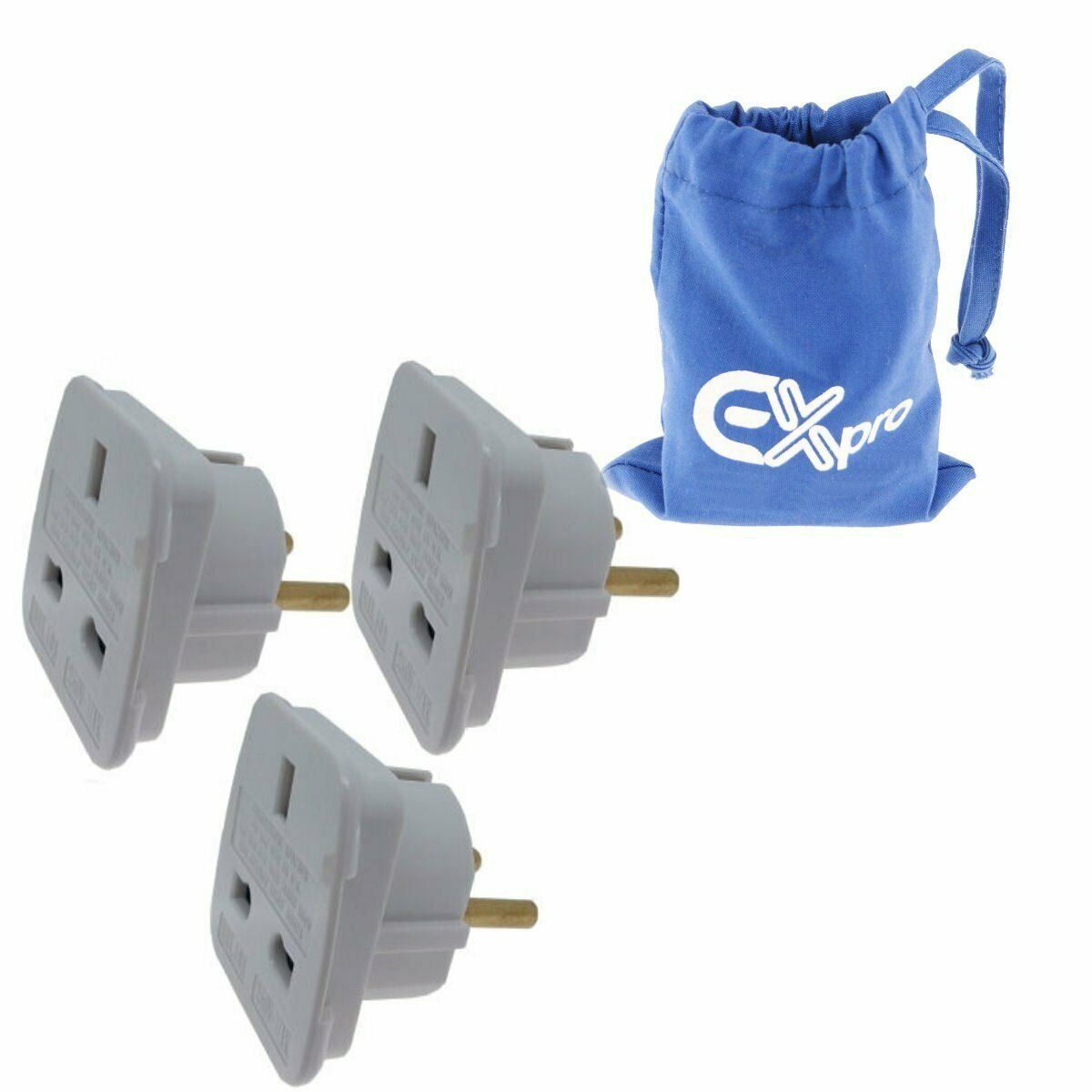 Ex-Pro, x3 Travel Adapter Converts UK Plugs Plug to 2 pin (Round) Converts UK To EU, Europe 2 Pin [WHITE]