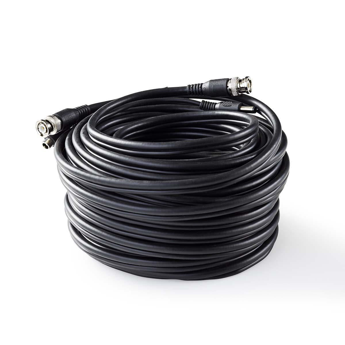 Nedis CCTV 20m Combination Installation Security Cable| BNC / DC Connections|Male to Female Dual Run|Round | PVC | Black