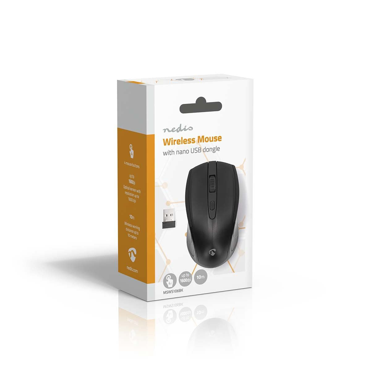 Nedis Mouse | Wireless | 800 / 1200 / 1600 dpi | Adjustable DPI | Number of buttons: 4 | Both Handed