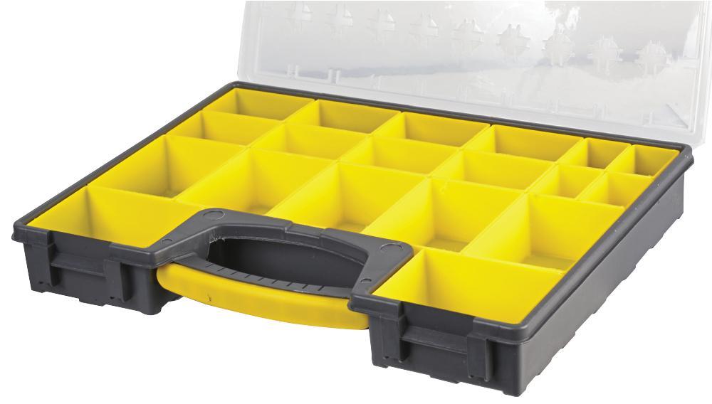 16 Compartment Grey / Yellow Organiser Storage Case with Removable Trays - 420mm x 335mm x 62mm, Crafting, DIY etc.