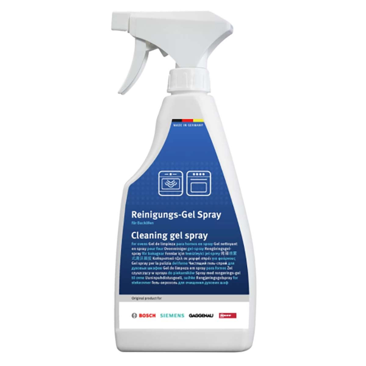 Bosch Powerful Low Odour Gel Spray for Oven Cleaning 500ml, Cleans Away Tough Burnt On Food