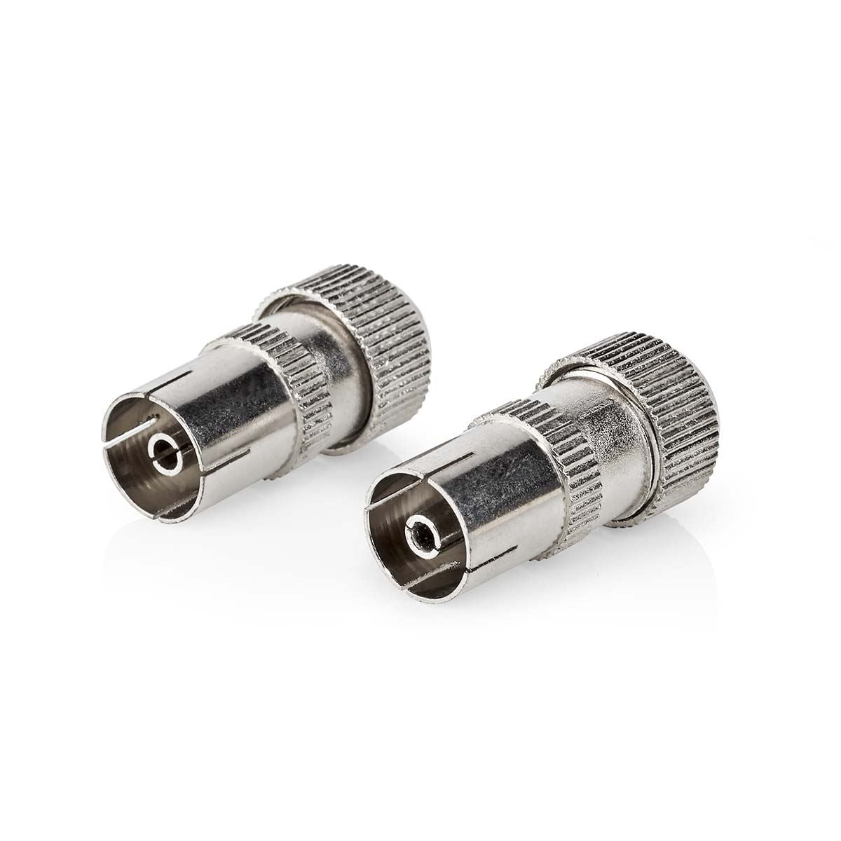 Nedis IEC (Coax) Connector | Straight | Female | Nickel Plated | 75 Ohm | Screw | Cable input diameter: 7.0 mm | Metal | Silver | 2 pcs | Box