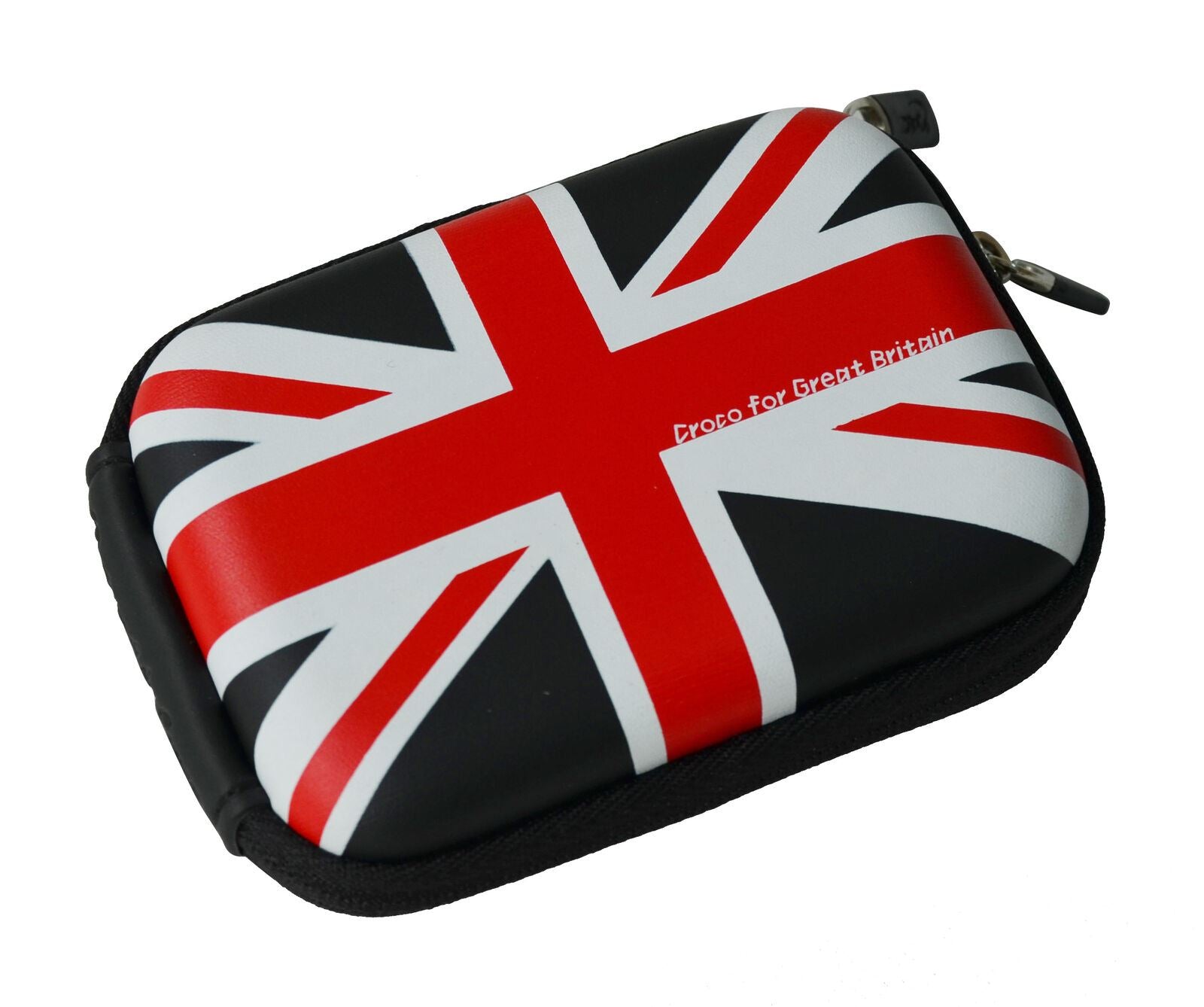 Croco Union Jack Flag Tough Case Shock/Water Proof for a Digital Cameras [Small] - Black