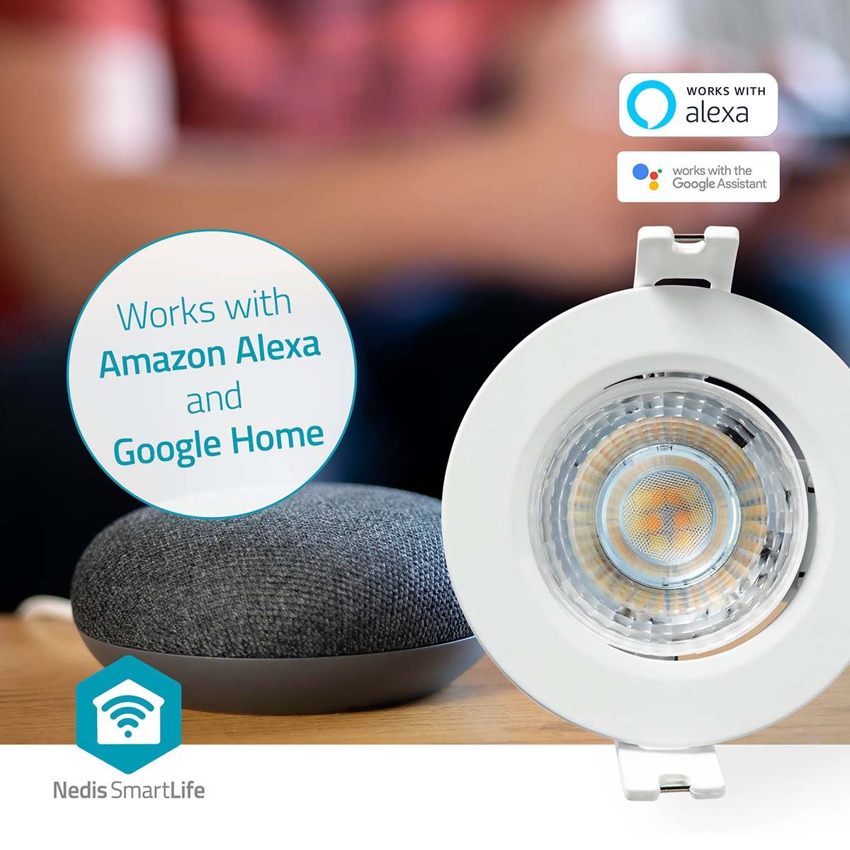 Nedis SmartLife Wi-Fi LED Downlight Spot, 2700-6500K Warm to Cool White, RGB, App & Voice Control, Timer Function, Loop in Loop Out, Adjustable Beam Angle, Compatible with Alexa & Google Home