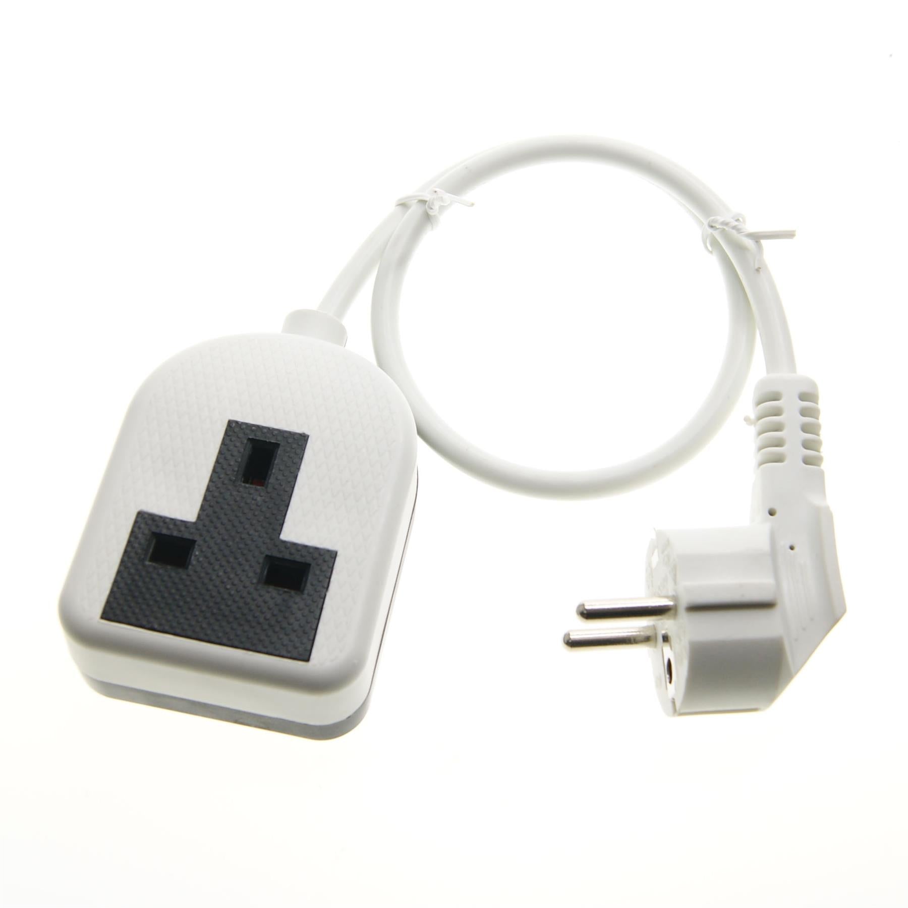 Euro EU French 0.5m Schuko Plug to 1 Gang White 13A UK Socket Hybrid Generator Adapter Fly Lead for Caravan Motor Home