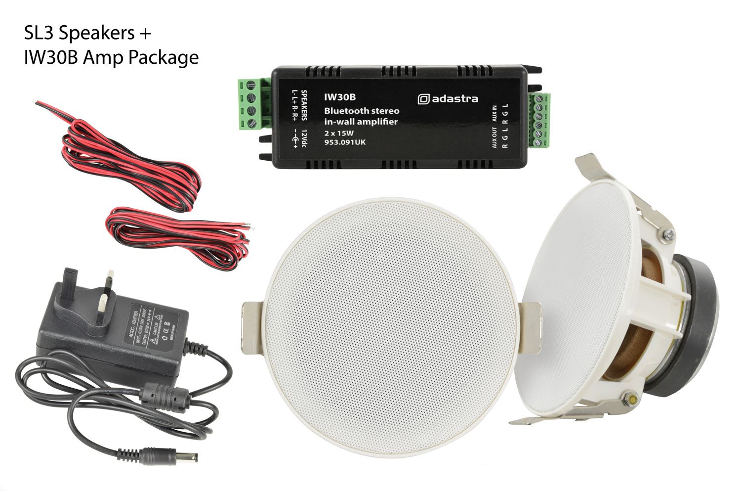 Adastra SL3 Ceiling Speaker Kit + IW30B Bluetooth Amplifier Complete Install Package