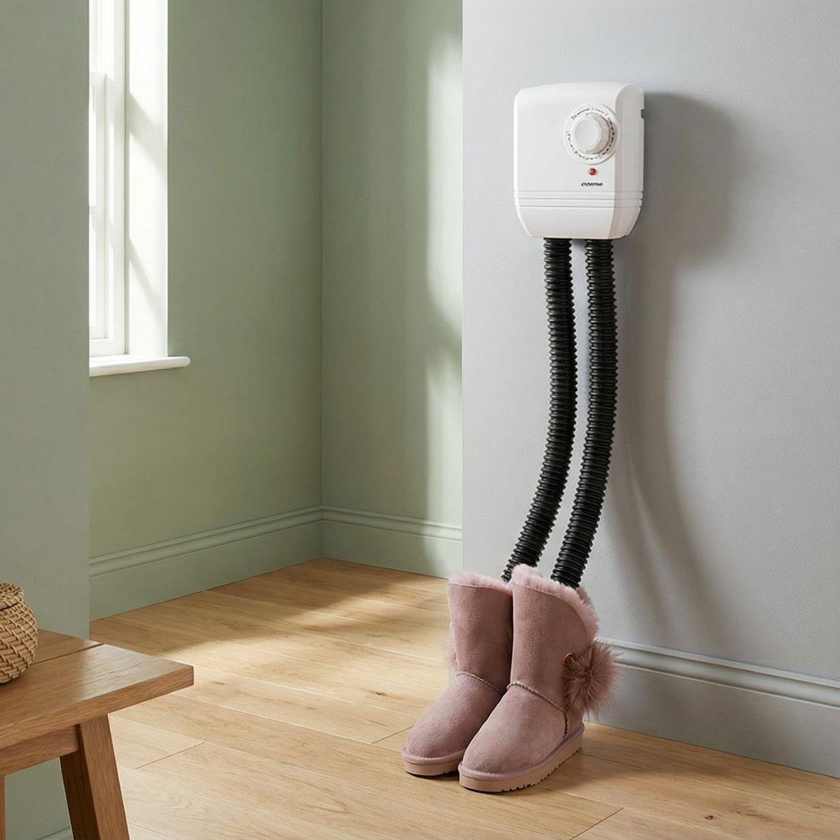 Melissa Electric 250w Shoe Dryer, Wall Mounted Boot Warmer with Heat Blower, 2 Warm Air Exhausts and Timer, Quick Drying for Wet Shoes, Gloves, Hats, Socks, Trainers, Boots and more