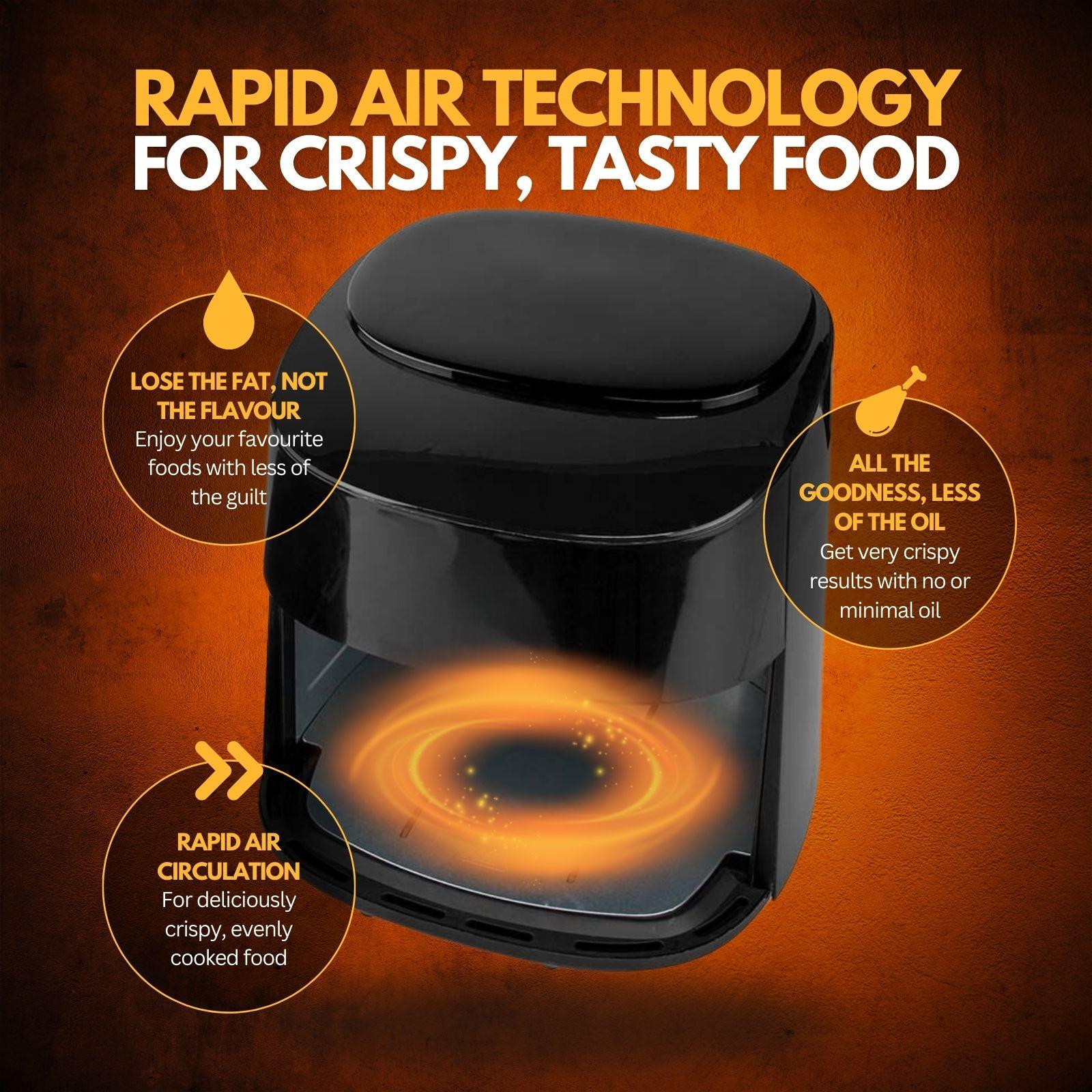 Nedis 4.2L Hot Air Fryer XXL for Healthy Low Fat Cooking, with Adjustable Temperature, Digital Display Control, 8 Presets and 240 Minute Timer, 1300W - Black