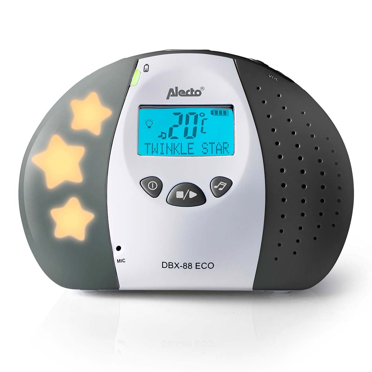 Alecto DBX88G Digital Audio Baby Monitor, Parent Unit with Rechargeable Battery, Long Range, Digital Transmission, Crystal-Clear Sound, lullaBY, Plug & Play, Sound Indicator & Alerts