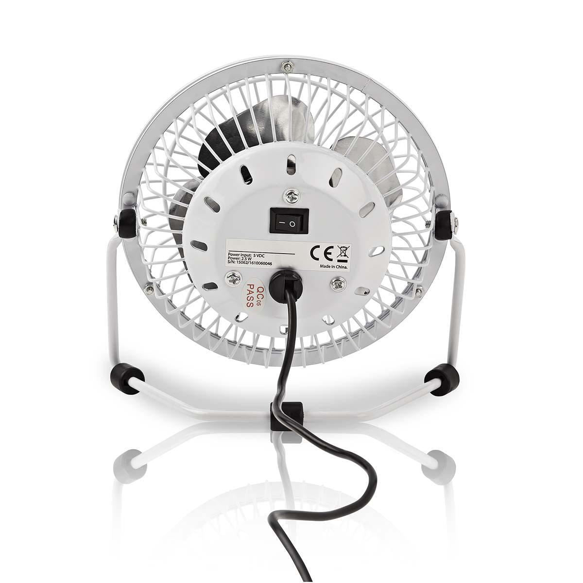 Nedis USB Table Fan, Compact Design for Cluttered Desks, 360° Rotation, Low 2.5 W Power, Metal Build, 100mm Diameter, White - Simply Plug Into Notebook, Powerbank or USB Device