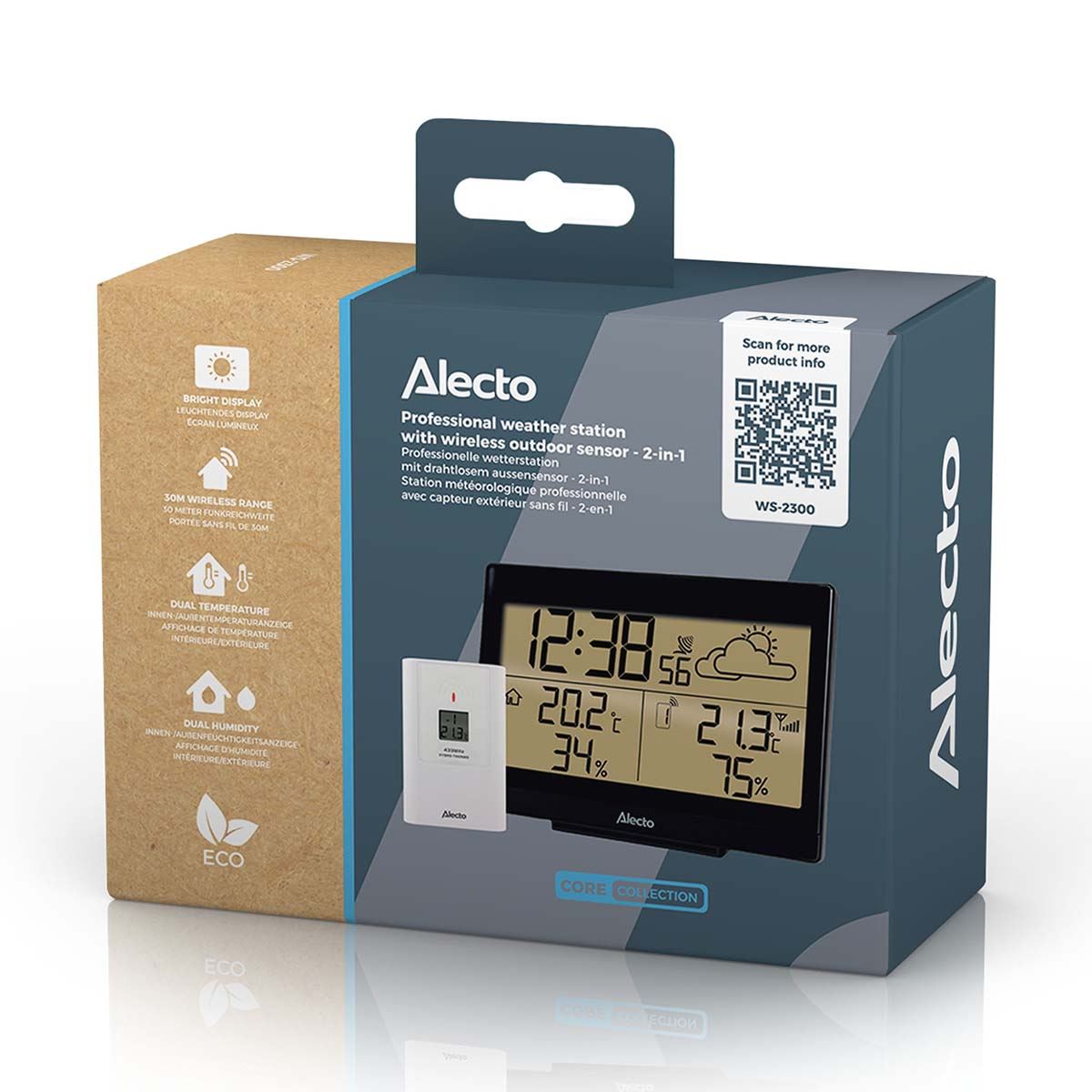 Alecto WS-2300 Indoor/Outdoor Wireless Weather Station, Temperature, Humidity, Forecast, Hygrometer & More - Black