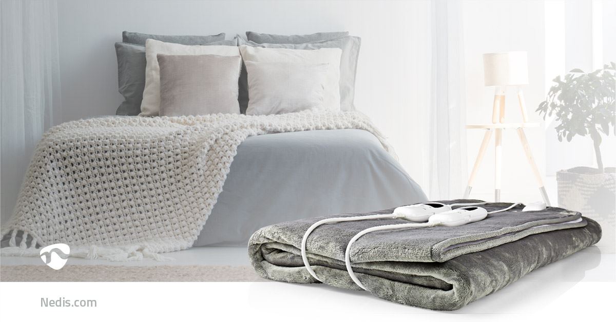 Nedis Heated Blanket, Underblanket 160 x 140cm, 2 Person, Grey, 9 Levels, Timer Auto-Off, Machine Washable, Fleece Soft and Full Body Warming, Sofa Bed Office Use, Warm blanket, Electric throw