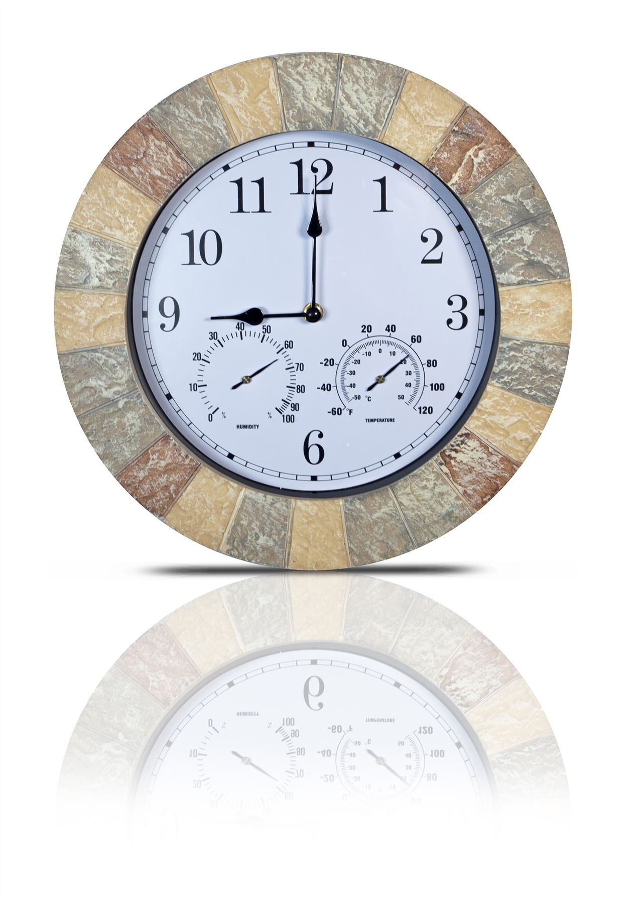 Sandstone Slate Stone Effect 13" Outdoor Indoor Wall Clock with Thermometer & Hygrometer