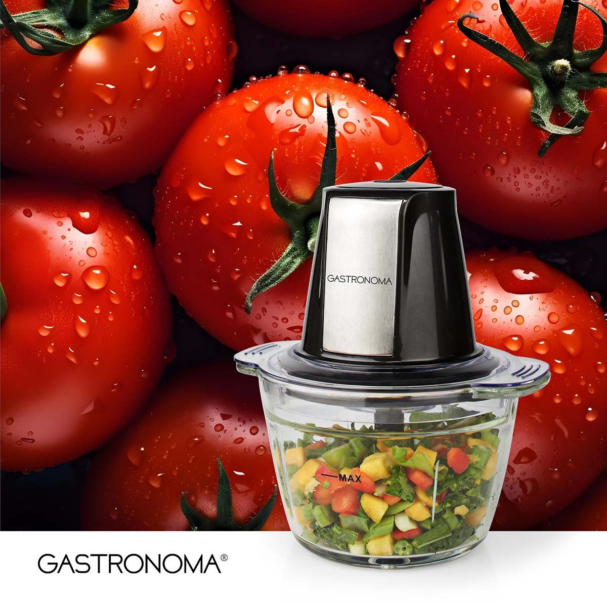 Gastronoma 500W Mini Food Processor, 1L Glass Jar Bowl Chopper Shredder with Stainless Steel Blades, Perfect for Salad Nuts Salsa Dips Fruit Vegetable Pesto Curry Pastes & More