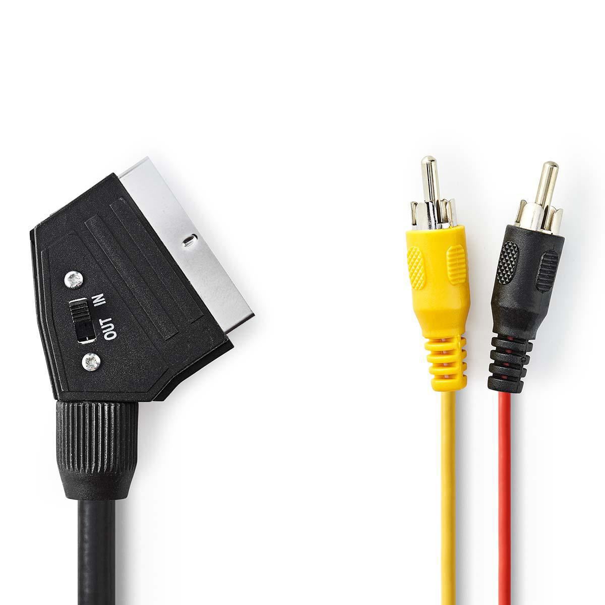 Nedis SCART Cable | SCART Male | 2x RCA Male | Nickel Plated | Switchable | 480p | 2.00 m | Round | PVC | Black