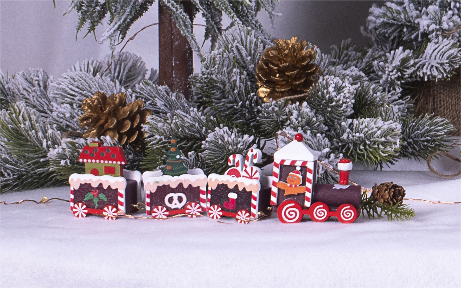 Wooden Christmas Pudding Train Set Decoration