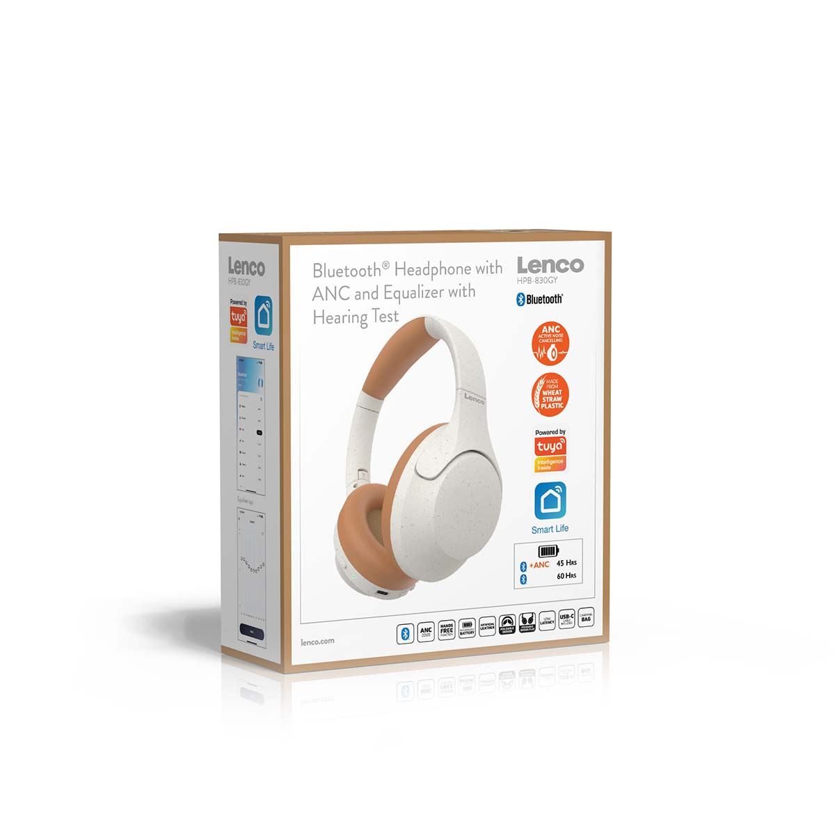 Lenco 830GY ANC Bluetooth® 5.3 Headphones with Active Noise Cancelling | White