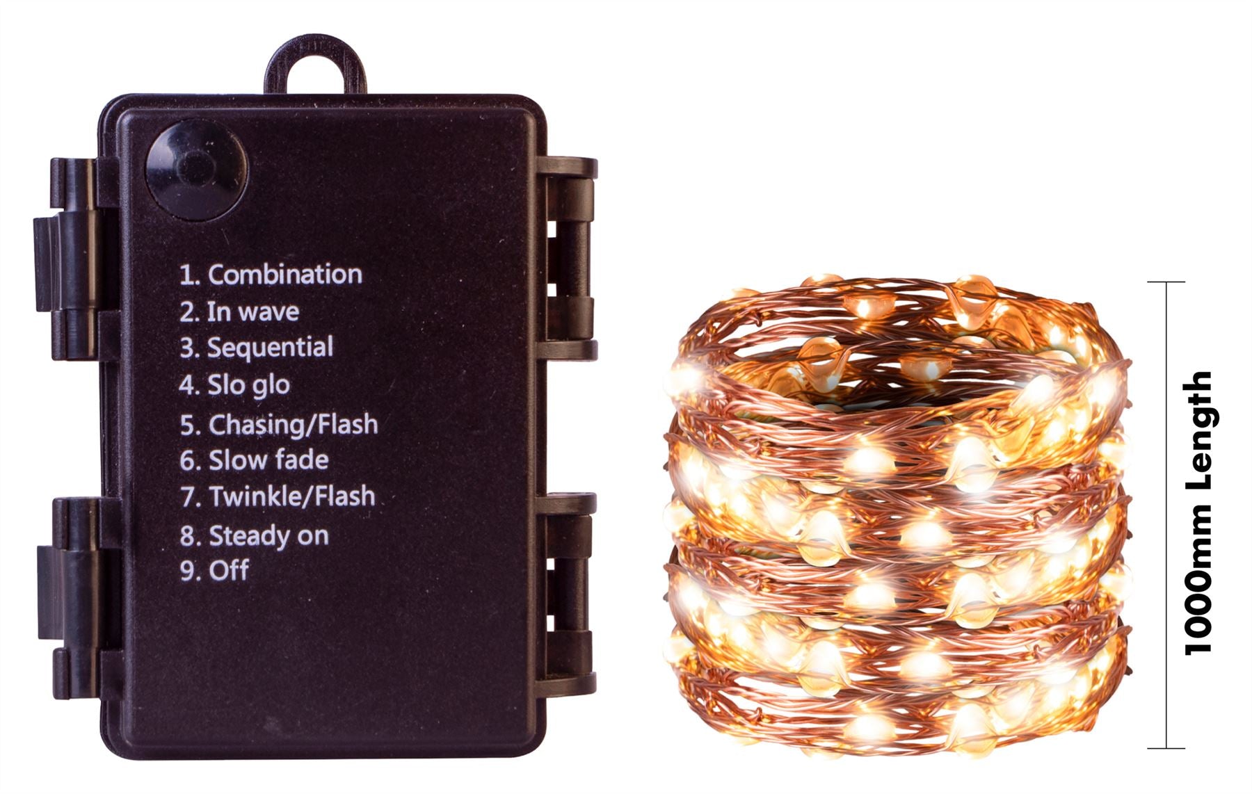 St. Helens Battery Powered Copper Wire 100 Warm White LED String Light with Programme Controller 10m, Indoor or Outdoor, for Parti...