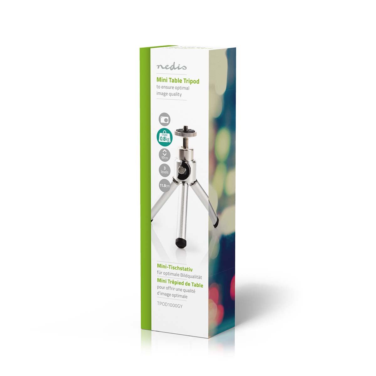 Nedis Tripod | Maximum load capacity: 0.8 kg | Minimum working height: 11 cm | Maximum working height: 14.5 cm | 1 Segment | Ball Head | Travel bag included | ABS / Steel | Silver