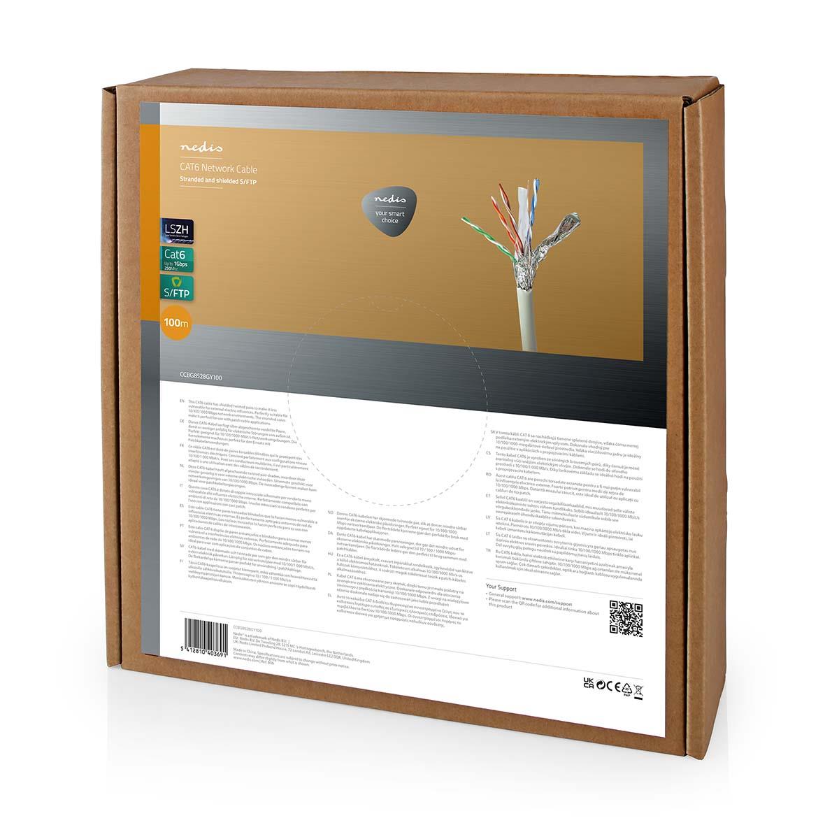 Nedis Network Cable Roll | CAT6 | Stranded | S/FTP | Bare Copper | 100.0 m | Indoor | Round | LSZH | Grey | Pull Box