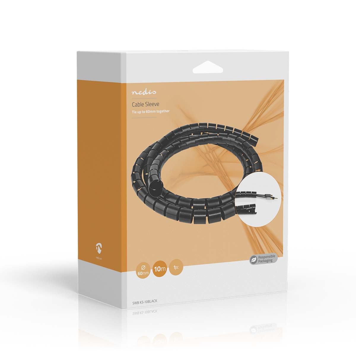 Nedis Cable Management | Spiral Sleeve | 1 pcs | Maximum cable thickness: 60 mm | PVC | Black