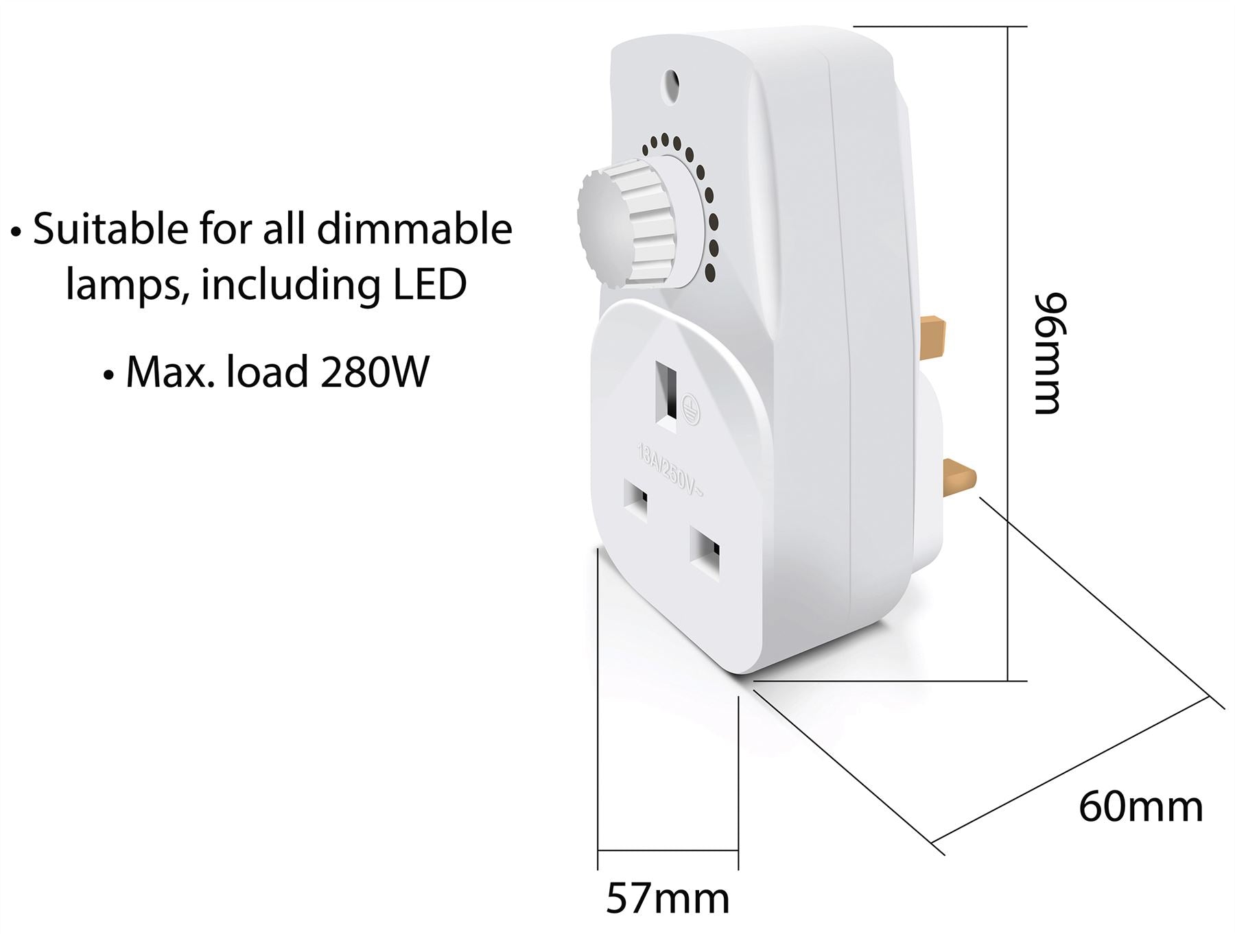 Adjustable Lamp Light Dimmer Switch 13A Wall Plug In Brightness Control