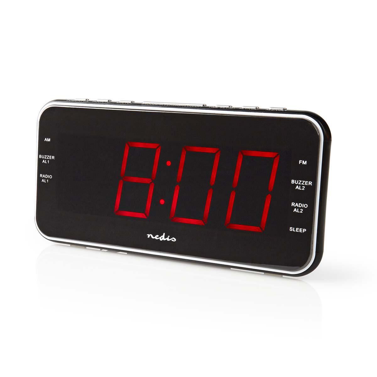 Nedis Digital Alarm Clock Radio | LED | 3.5mm Aux Input | USB Charge | AM / FM | Snooze function | Sleep timer | 2 Alarms | Black