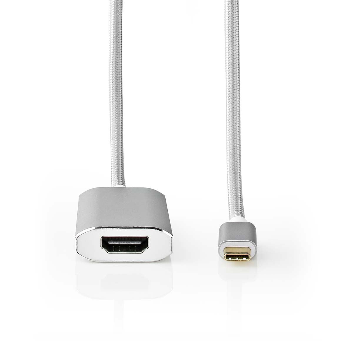 Nedis USB-C™ Adapter | USB 3.2 Gen 1 | USB-C™ Male | HDMI™ Output | 4K@60Hz | Power delivery | 2.00 m | Round | Gold Plated | Braided / Nylon | Silver | Cover Window Box