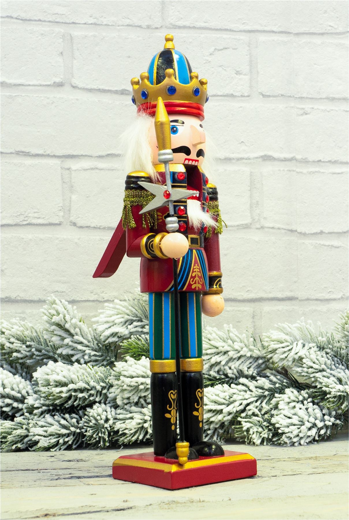 30cm Wooden Traditional Christmas Nutcracker Decoration with Staff