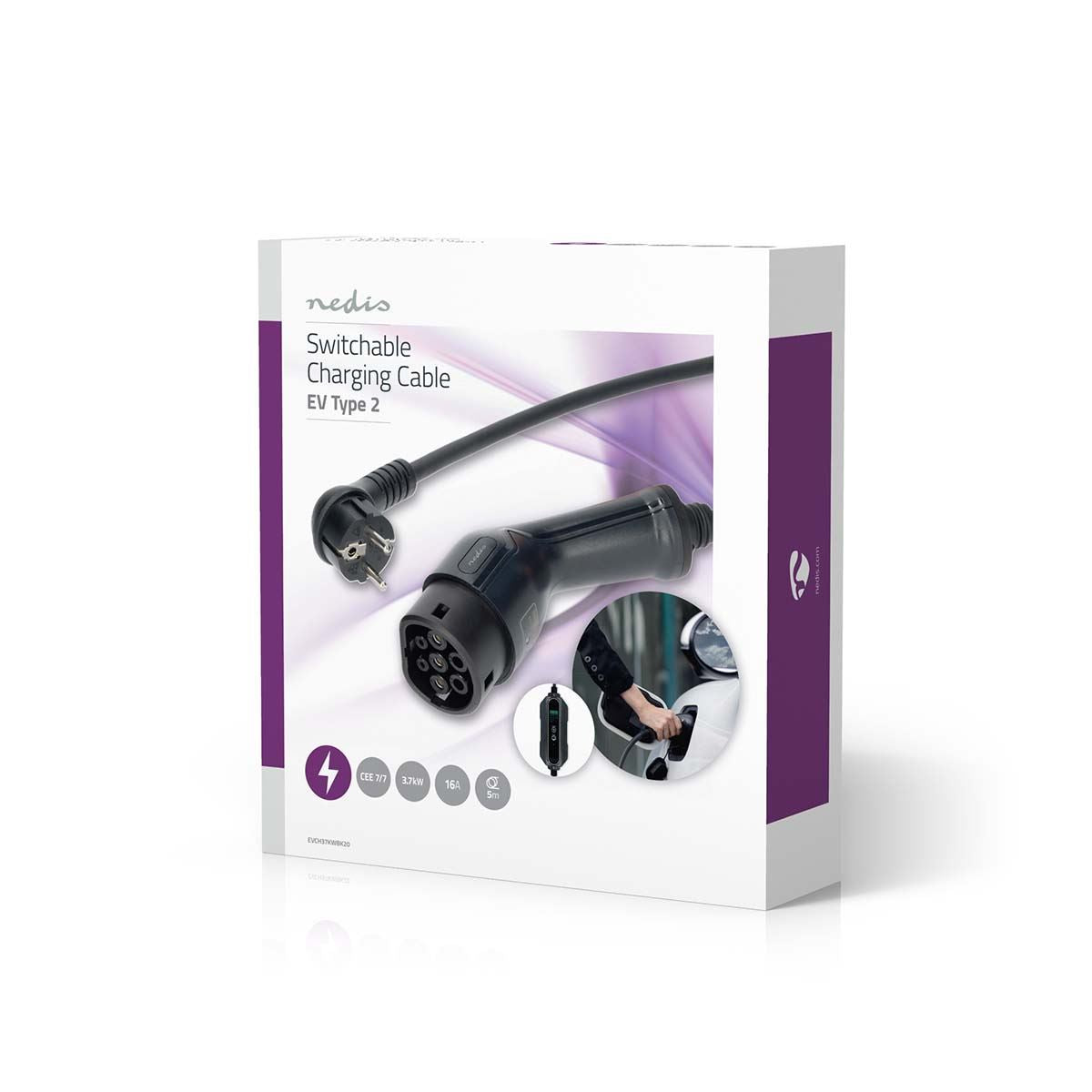 Nedis Electric Vehicle Portable Charger | UK | AT-N05V3V3-F 3G1.5 | 1380 / 2300 / 3680 W | 6 / 8 / 10 / 13 / 16 A | 1 Phase | 5.00 m | Black