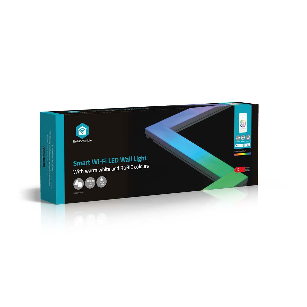 Nedis SmartLife Wi-Fi LED Wall Light 6 Modular Bars, 16 Million Colours, 44 Scene Modes, Music Sync, RGBIC Technology, Dimmable, Voice Control Compatible with Alexa & Google Home