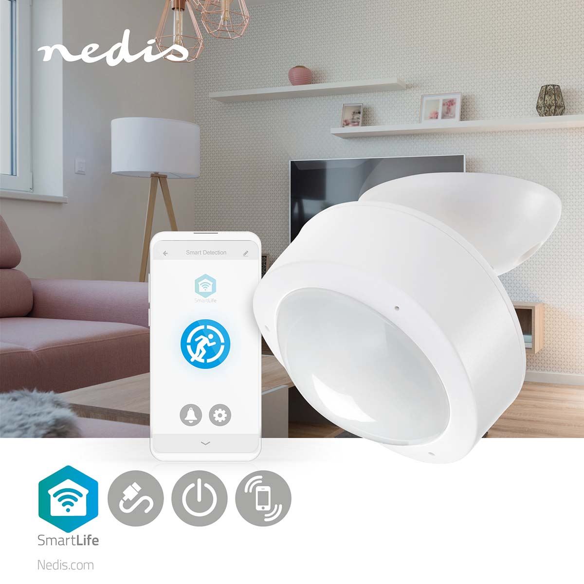 Nedis SmartLife WiFi PIR Motion Sensor App Remote Voice Control for Google Home Alexa