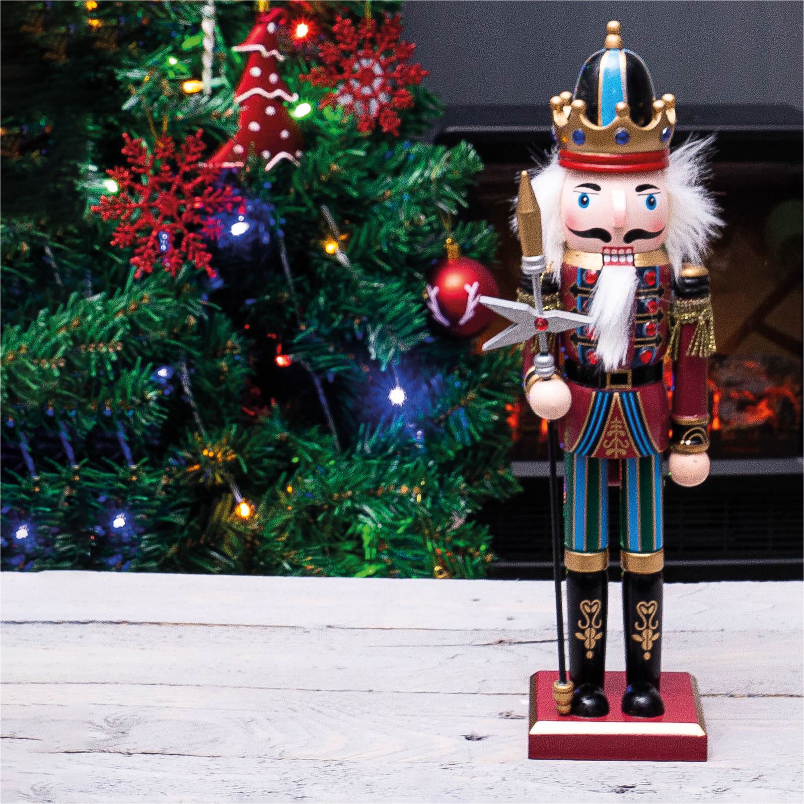 30cm Wooden Traditional Christmas Nutcracker Decoration with Staff