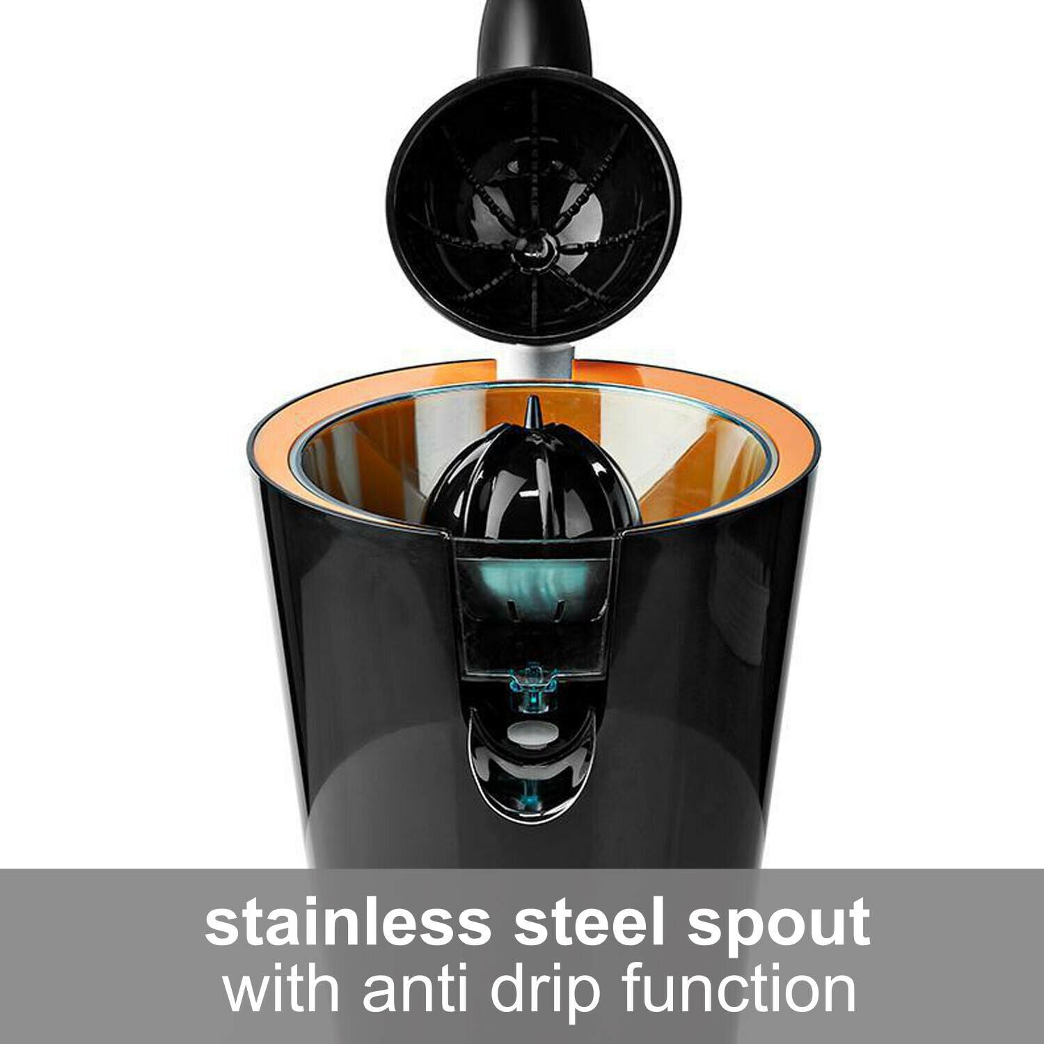 Nedis Citrus Juicer Press, 160W Powerful Juice Squeezer, with Stainless Steel Spout and Anti-Drip Function - Black