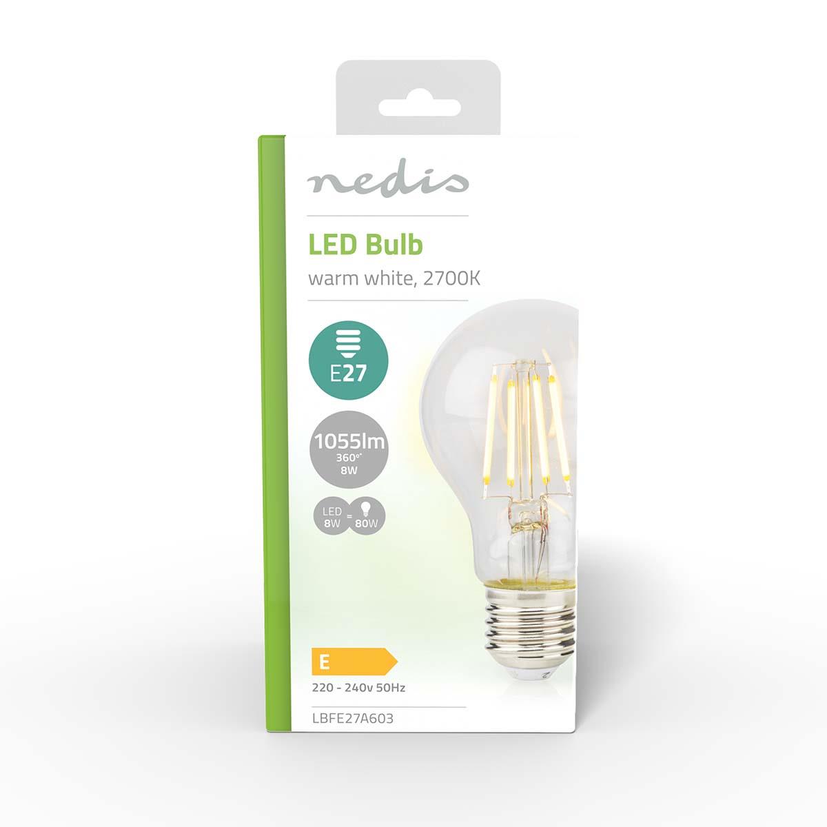 Nedis LED Filament Bulb E27 | A60 | 8 W | 1055 lm | 2700 K | Warm White | Retro Style | 1 pcs