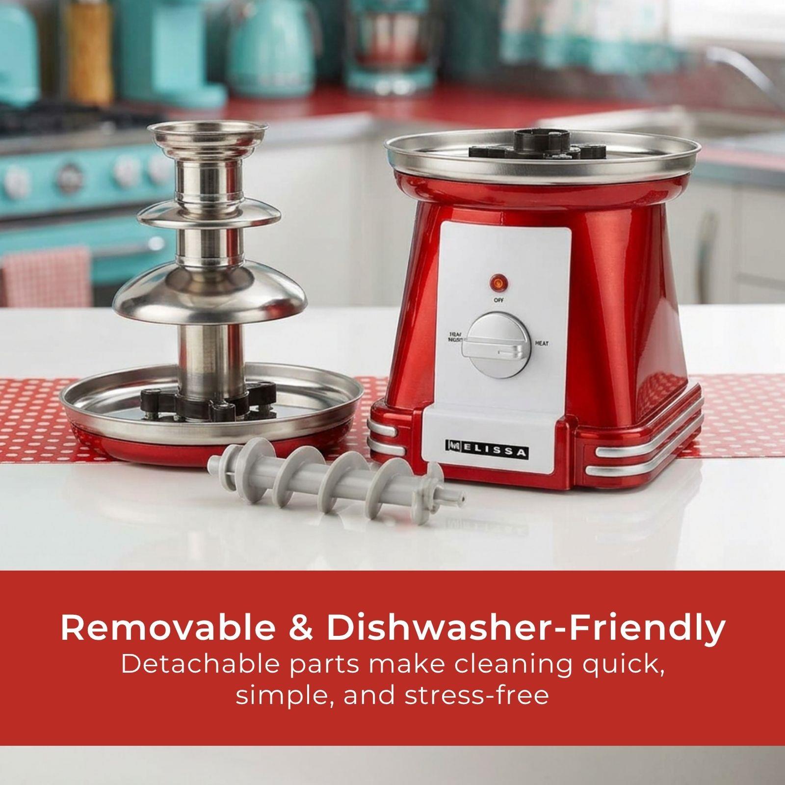 MELISSA Chocolate Fountain, Retro 3 Tier Table Top Machine with 500ml Capacity, Heat & Motor Settings, 90W - Red/White