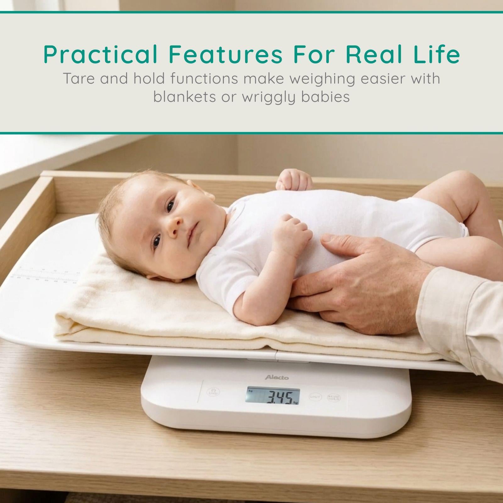 Alecto Digital Baby Weighing Scales, Personal Scale and Pet Scale in one - Up to 150 kg with Removable Weighing Surface - White | BC70