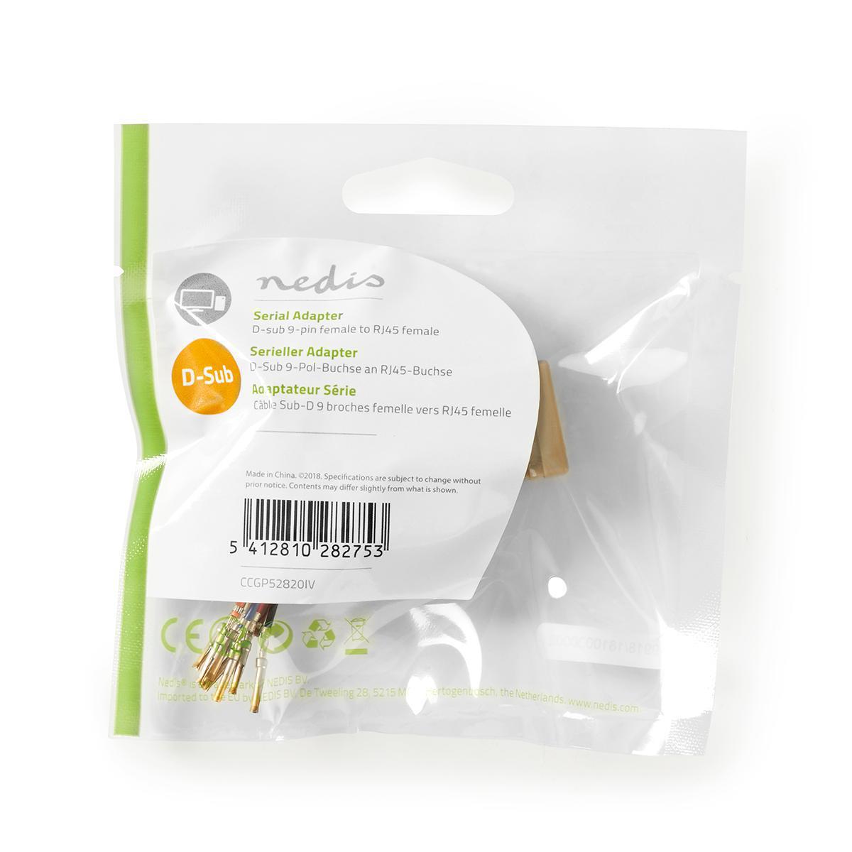 Nedis Serial Adapter | Adapter | D-SUB 9-Pin Female | RJ45 Female | Nickel Plated | Ivory | Box