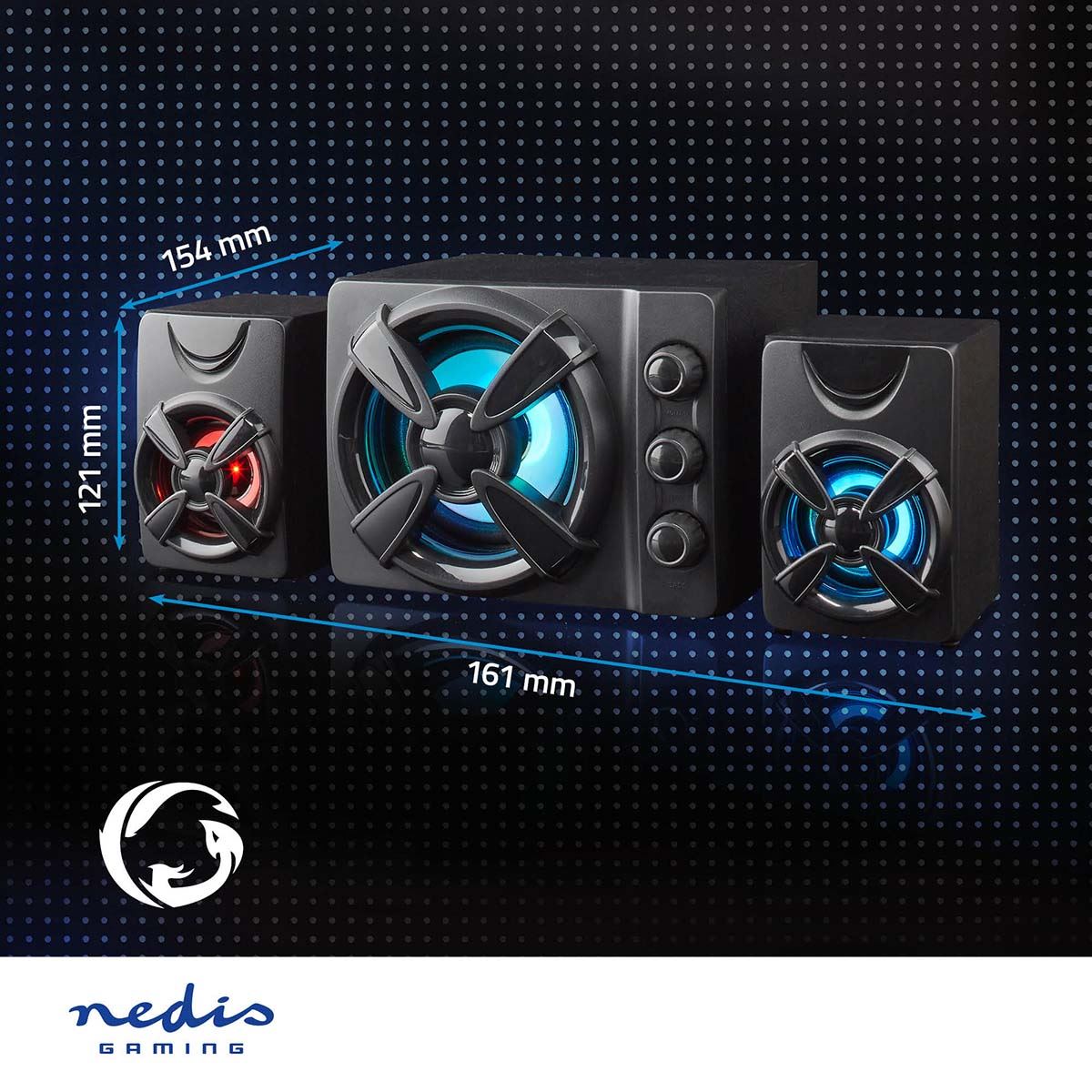 Nedis Gaming Speaker | Speaker channels: 2.1 | USB Powered | 3.5 mm Male | 33 W | LED | Volume control