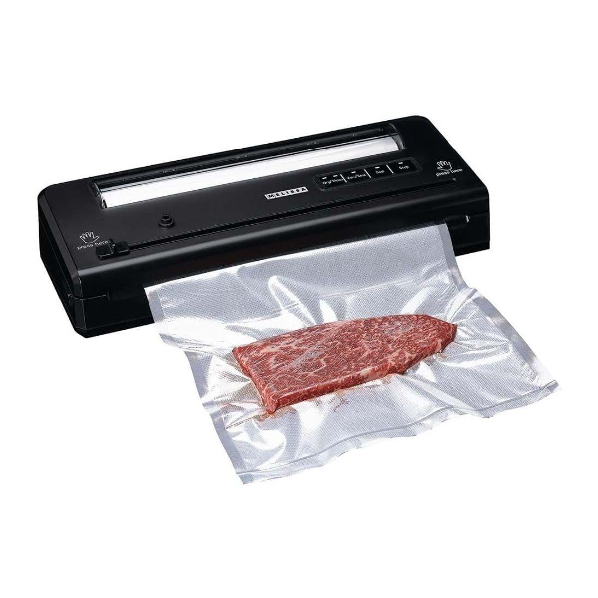MELISSA Vacuum Sealer Machine, 28cm Seal Food Sealer, with Roll holder and 1 Roll Included for Vac/Seal/Rice/Wet/Dry Mode, Built-in Cutter and Visible LED Indicator
