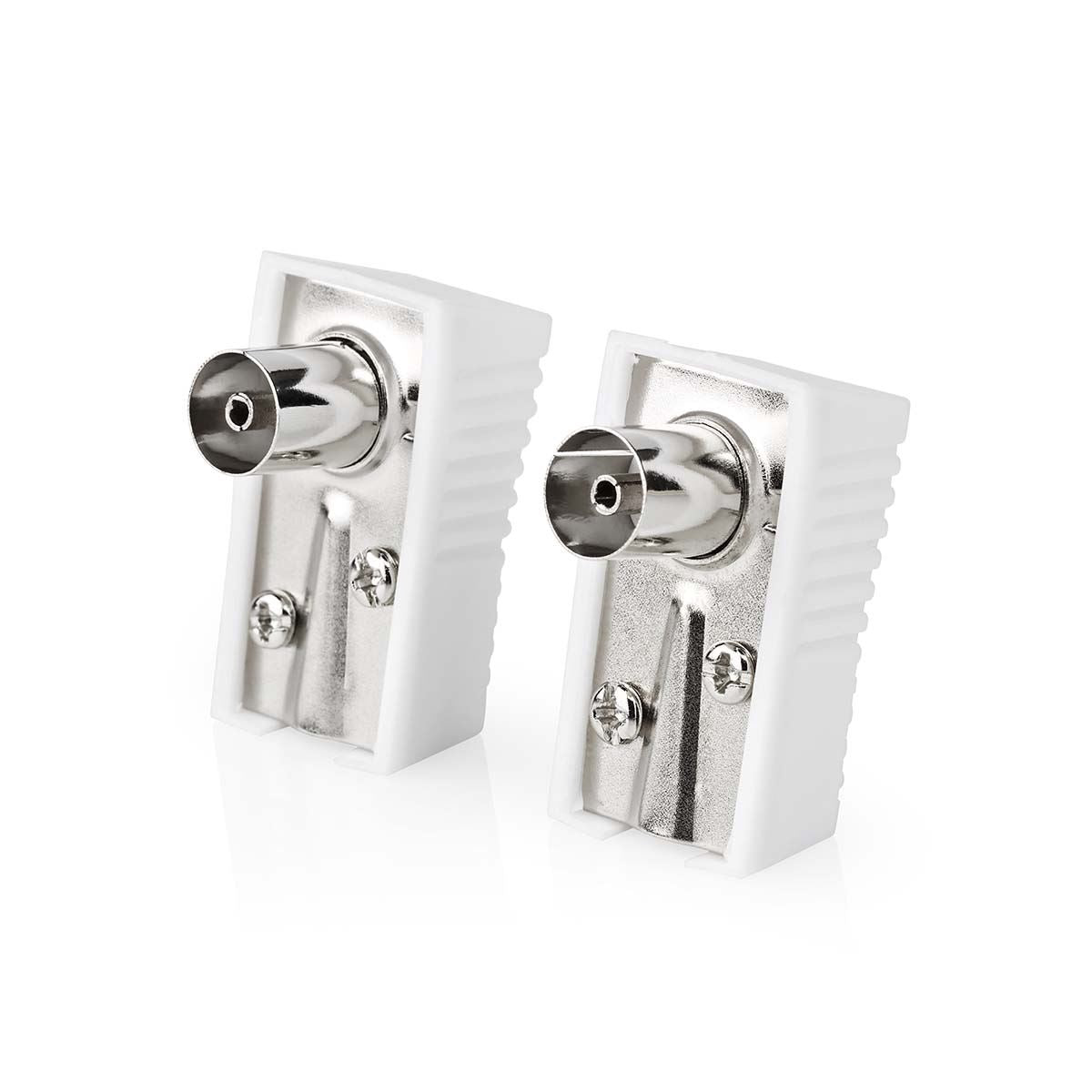 Nedis IEC (Coax) Connector | Angled | Female | Nickel Plated | 75 Ohm | Screw | Cable input diameter: 7.0 mm | Metal / PVC | White | 2 pcs