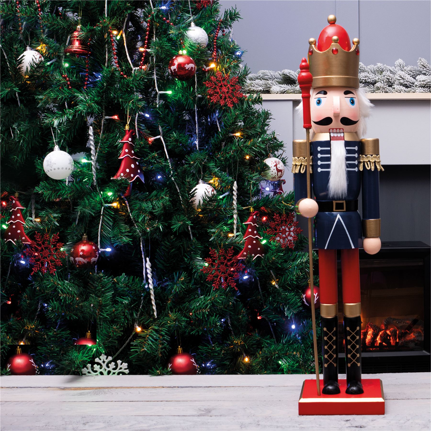 Large 60cm Traditional Christmas Nutcracker Blue Red and Gold with Staff