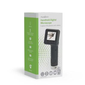 Nedis Handheld Digital Microscope Camera, 2" Tilt LCD Screen, 100x 500x Zoom, 8x Digital Zoom, 6 LED Lights, USB-C, Photo/Video Capture, Battery Powered