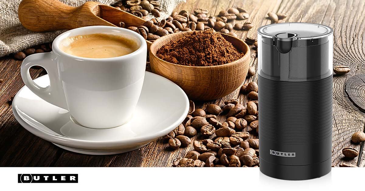 Butler Coffee Grinder Electric , Just Press for 30S to Enjoy Your Coffee, Manual Press Coffee Grinder with Safe Stainless Steel Blades, Fast Grinding for Coffee Beans, Pepper, Grain, Spice, Nuts