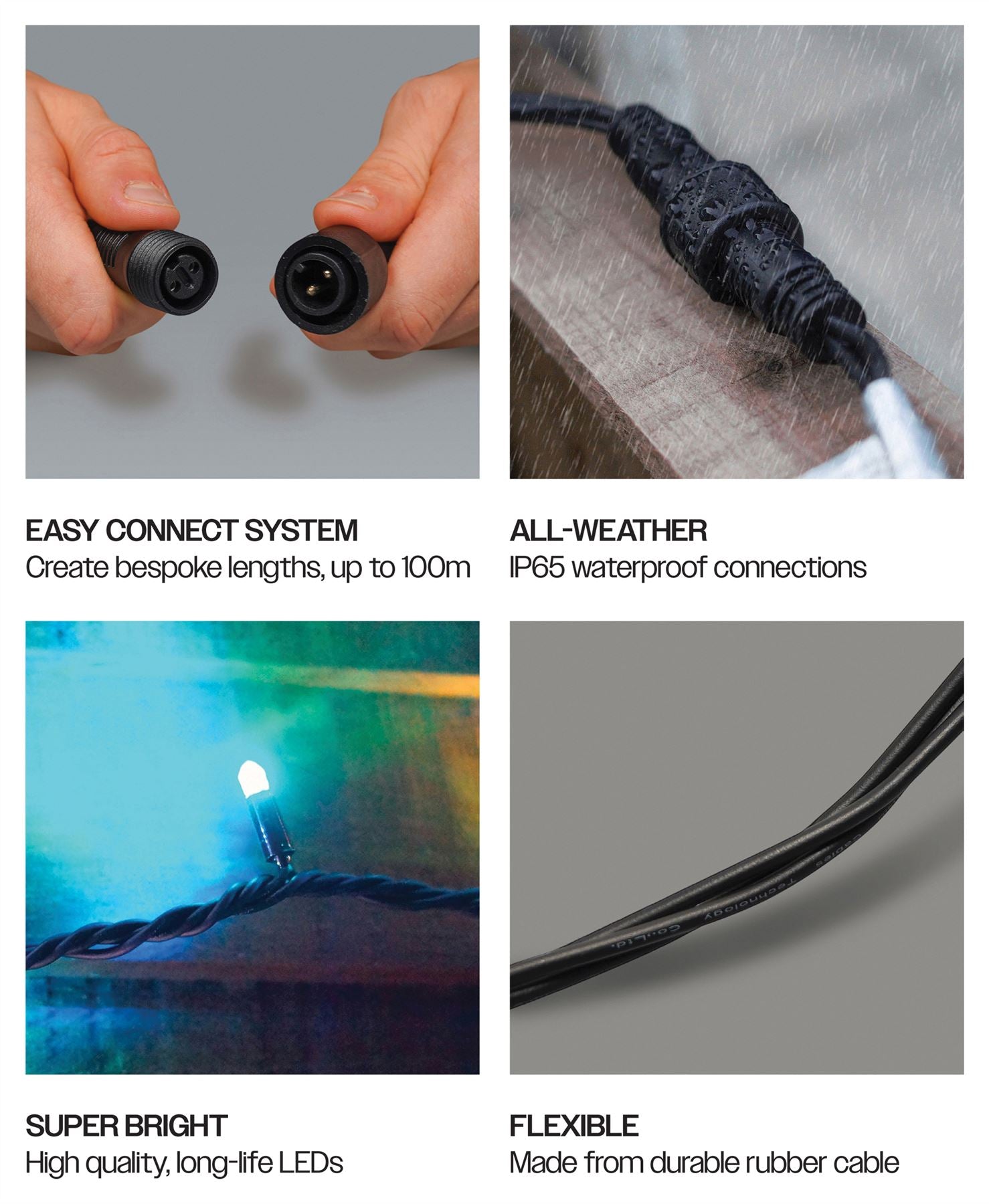 5m Easy-Connect RGB Multi Colour Changing 40 LED String Lights With Interconnectable Black Rubber Cable