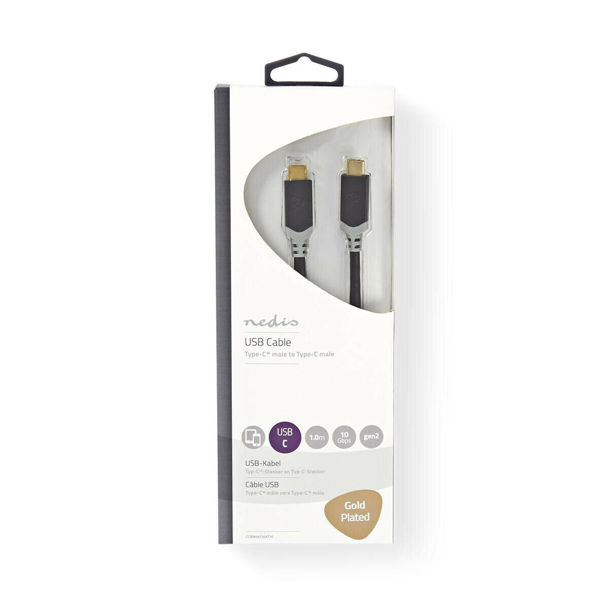 Nedis USB Cable | USB 3.2 Gen 2 | USB-C™ Male | USB-C™ Male | 100 W | 10 Gbps | Gold Plated | 1.00 m | Round | PVC | Anthracite | Window Box